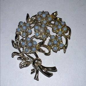 Vintage Gold and Blue Floral Brooch